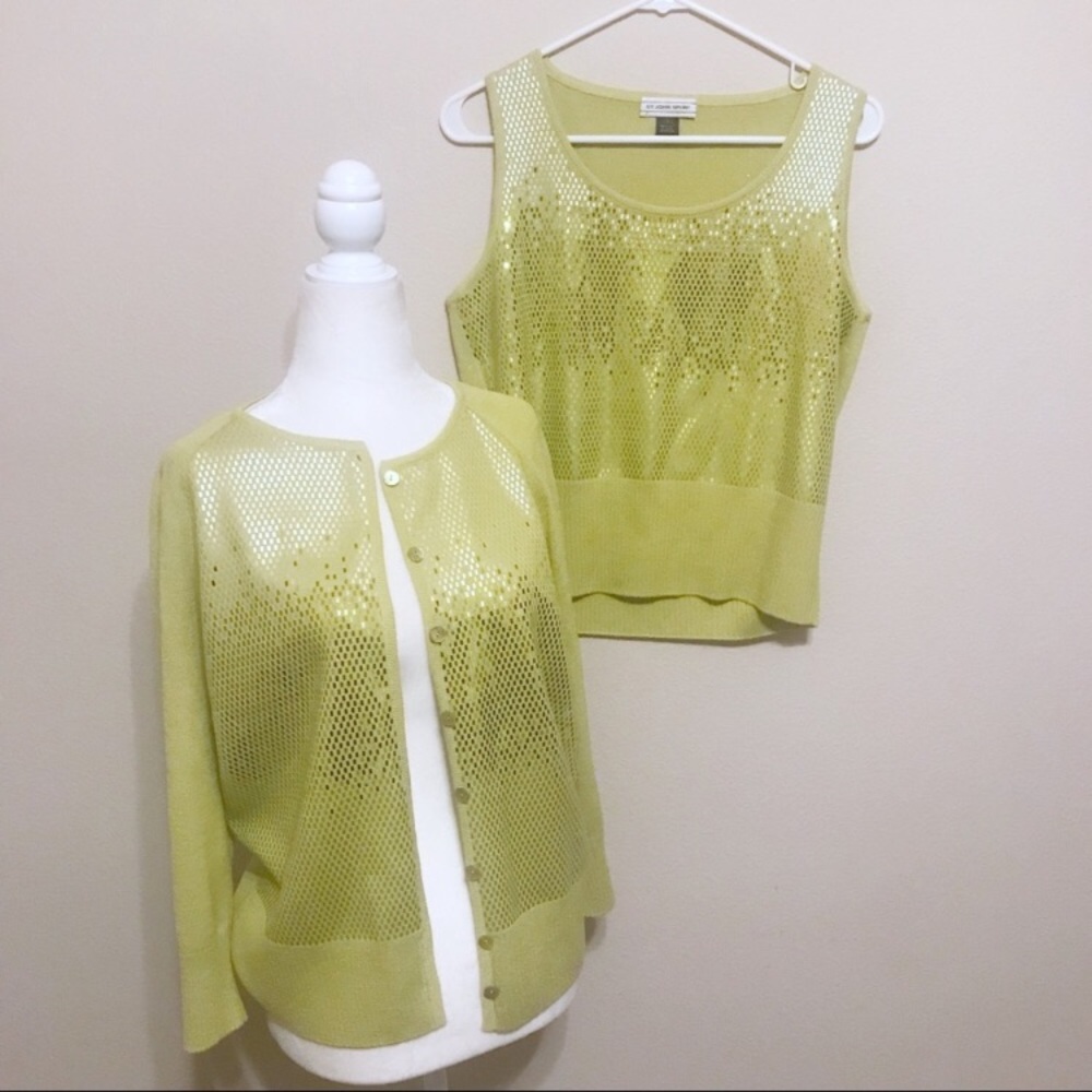 St. John Green Jacket Cardigan with Top Set M